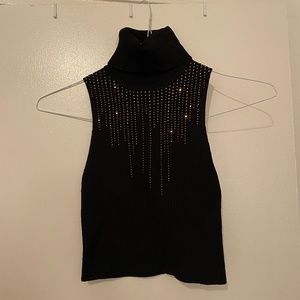 Zara Crop Rhinestone Turtleneck